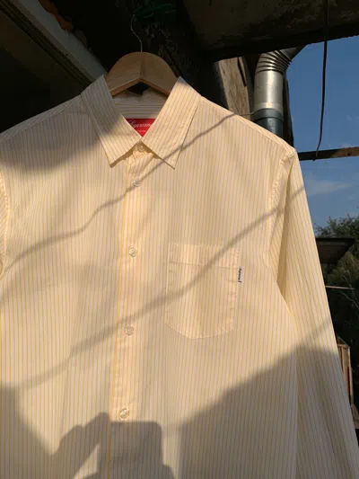 Pre-owned Supreme Striped Yellow/white Button Up Long Sleeve Shirt In White/yellow