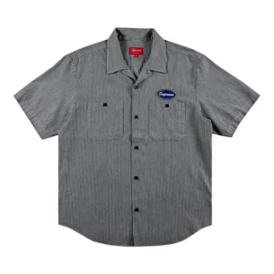 Pre-owned Supreme Studded Patch Short-sleeve Work Shirt 'stripe' | Blue | Men's Size M