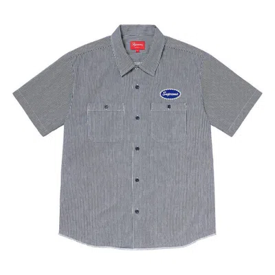 Supreme Studded Patch S/s Work Shirt 'grey Blue White' In Black