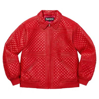 Pre-owned Supreme Studded Quilted Leather Jacket 'red' | Men's Size M