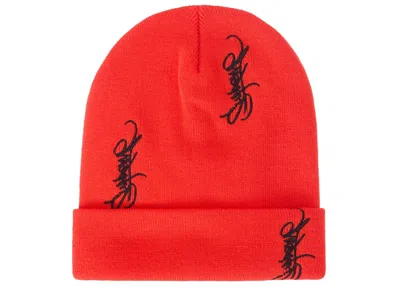 Pre-owned Supreme Tag Beanie In Bright Orange