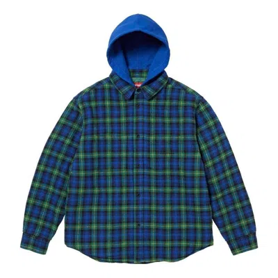 Supreme Tartan Flannel Hooded Shirt 'blue'