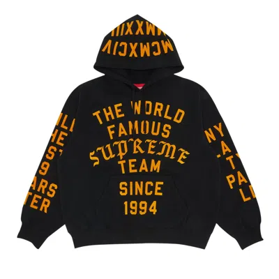 Pre-owned Supreme Team Flocked Hooded Sweatshirt 'black'