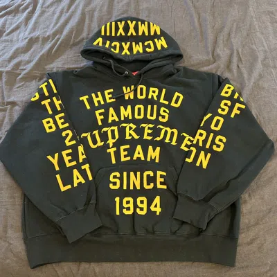 Pre-owned Supreme Team Flocked Hooded Sweatshirt Black Medium