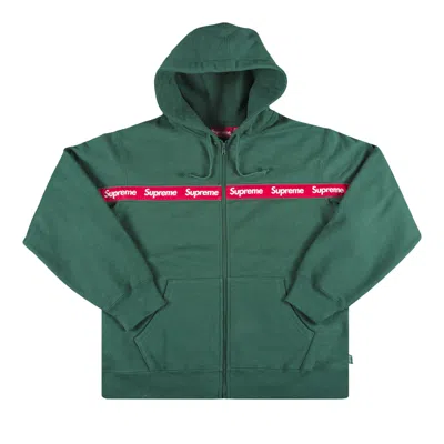 Pre-owned Supreme Text Stripe Zip Up Hooded Sweatshirt 'green'