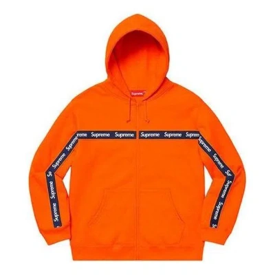 Supreme Text Stripe Zip Up Hooded Sweatshirt 'orange' In Multi