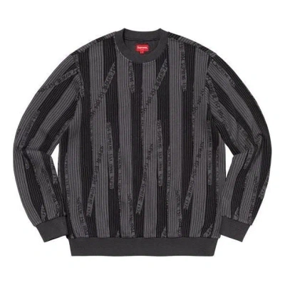 Supreme Textured Stripe Crewneck 'black Grey' In Gray