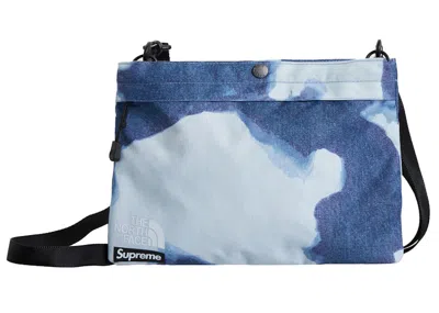 Pre-owned Supreme The North Face Bleached Denim Print Shoulder Bag In Indigo