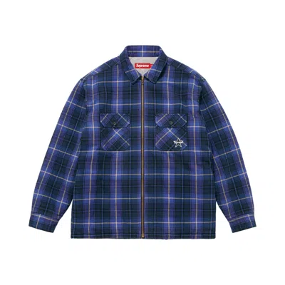 Pre-owned Supreme Thermal Lined Zip Up Flannel Shirt 'blue' | Men's Size M