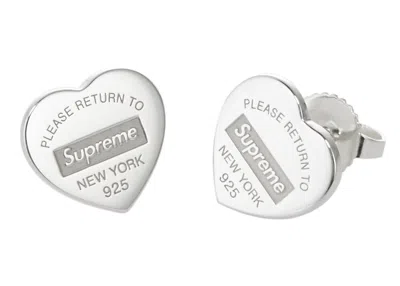 Pre-owned Supreme Tiffany & Co. Return To Tiffany Heart Tag Stud Earrings (set Of 2) In Silver