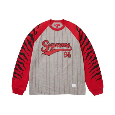 Pre-owned Supreme Tiger Raglan Long-sleeve Top 'heather Grey' | Men's Size M In Gray