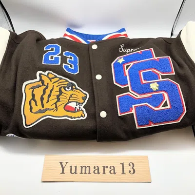 Pre-owned Supreme Tiger Varsity Jacket 2023 Black Brown Orange 3colors Size S-xxl