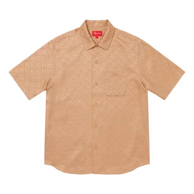Pre-owned Supreme Tonal Monogram Silk Short-sleeve Shirt 'tan' | Men's Size Xl In Brown