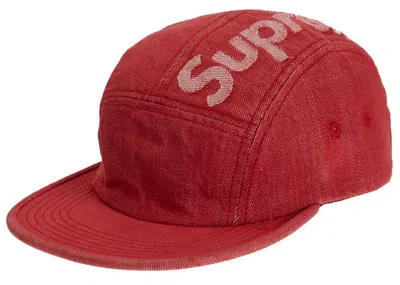 Pre-owned Supreme Top Logo Denim Camp Cap In Red