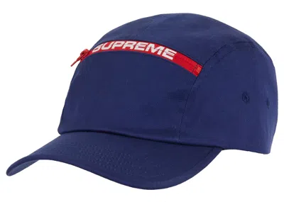 Pre-owned Supreme Top Zip Camp Cap In Navy Blue