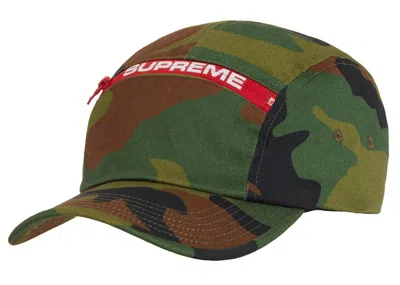 Pre-owned Supreme Top Zip Camp Cap In Woodland Camo