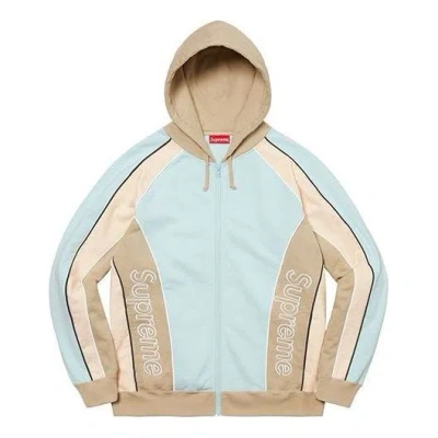 Supreme Track Paneled Zip Up Hooded Sweatshirt 'teal Beige' In Multi