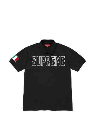 Supreme Twill-appliqué Polo Shirt In Black