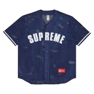Pre-owned Supreme Ultrasuede Mesh Baseball Jersey 'navy' In Blue