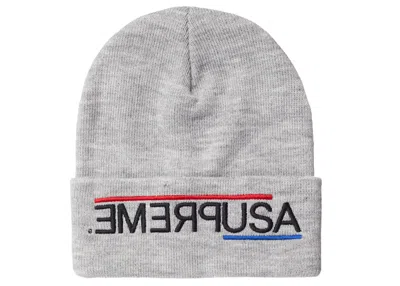 Pre-owned Supreme Usa Beanie In Heather Grey In Gray