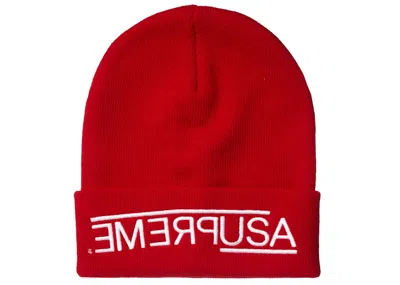 Pre-owned Supreme Usa Beanie In Red