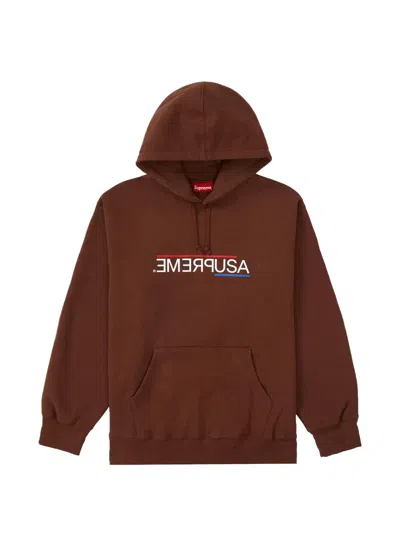 Supreme Usa Long-sleeve Hoodie In Brown