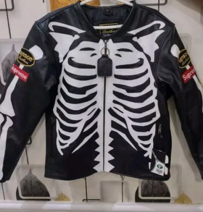 Pre-owned Supreme Usa Men  X Vanson Skeleton Bone Riders Leather Jacket Black All Size