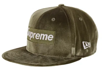 Pre-owned Supreme Velour Box Logo New Era In Olive In Green