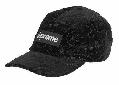 Pre-owned Supreme Velvet Paisley Camp Cap In Black