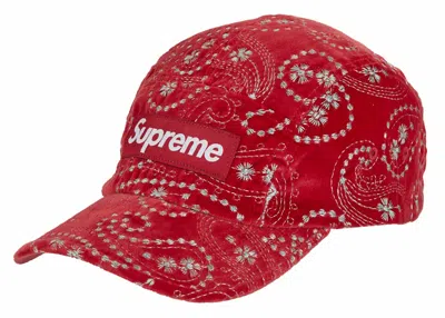 Pre-owned Supreme Velvet Paisley Camp Cap In Red