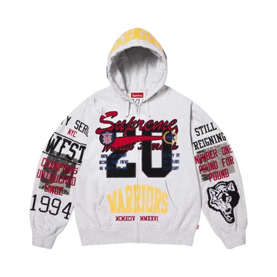 Pre-owned Supreme Warriors Appliqué Zip Up Hooded Sweatshirt 'ash Grey' | Men's Size L In Gray
