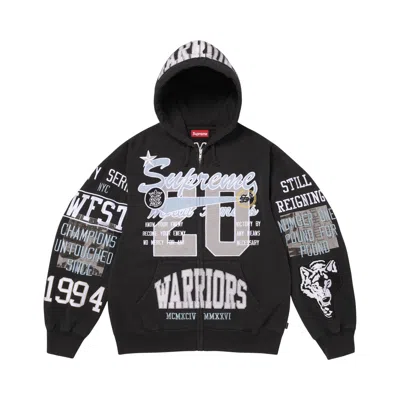 Pre-owned Supreme Warriors Appliqué Zip Up Hooded Sweatshirt 'black' | Men's Size Xl