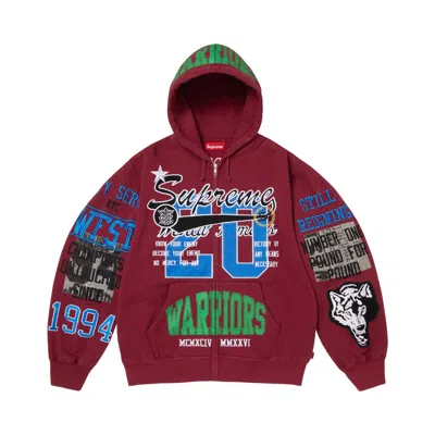 Pre-owned Supreme Warriors Appliqué Zip Up Hooded Sweatshirt 'cardinal' | Red | Men's Size Xl