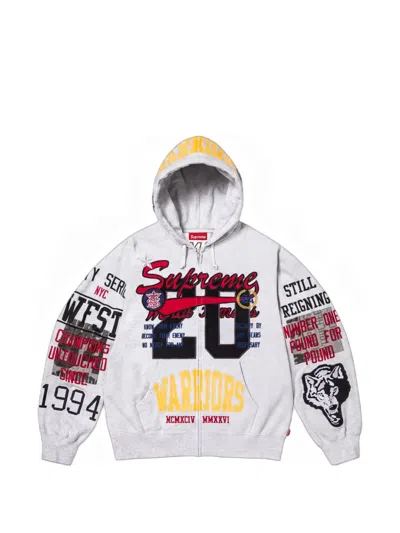 Supreme Ss26 Warriors Appliqué Zip Up Hooded Sweatshirt 'ash Gray' In White