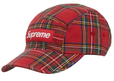 Pre-owned Supreme Washed Chino Twill Camp Cap (fw20) In Red Tartan