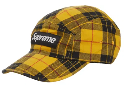 Pre-owned Supreme Washed Chino Twill Camp Cap (fw20) In Yellow Tartan