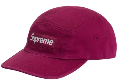 Pre-owned Supreme Washed Chino Twill Camp Cap (fw24) In Cranberry
