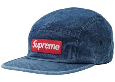 Pre-owned Supreme Washed Chino Twill Camp Cap (ss18) In Denim In Blue