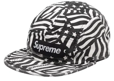 Pre-owned Supreme Washed Chino Twill Camp Cap (ss20) In Black Flags