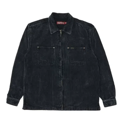 Pre-owned Supreme Washed Corduroy Zip Up Shirt 'black'