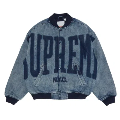 Pre-owned Supreme Washed Knockout Denim Varsity Jacket 'washed Blue'