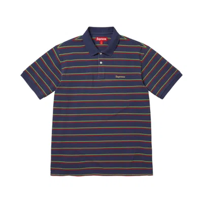 Pre-owned Supreme Washed Stripe Polo 'navy' | Blue | Men's Size Xl