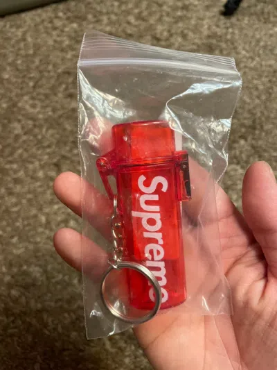 Pre-owned Supreme Waterproof Lighter Case Keychain Clear In Red