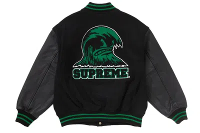 Pre-owned Supreme Wave Varsity Jacket Black