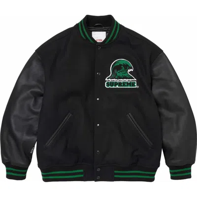 Supreme Wave Varsity Jacket 'black Green'