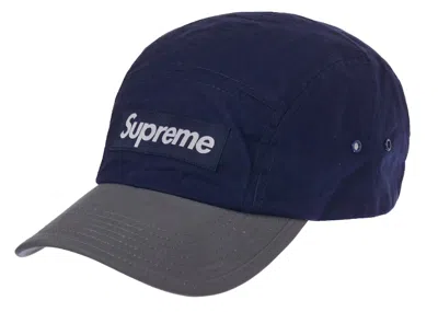 Pre-owned Supreme Waxed Cotton Camp Cap In Navy Blue