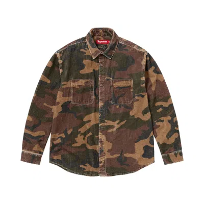 Pre-owned Supreme Wide Wale Corduroy Snap Shirt 'woodland Camo' | Green | Men's Size L