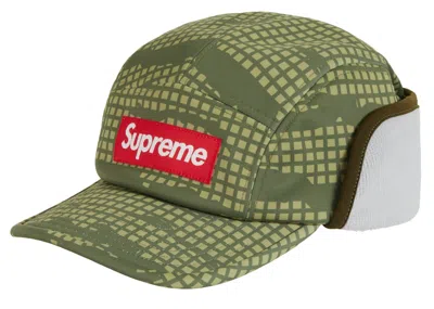 Pre-owned Supreme Windstopper Earflap Camp Cap In Olive Grid Camo In Green