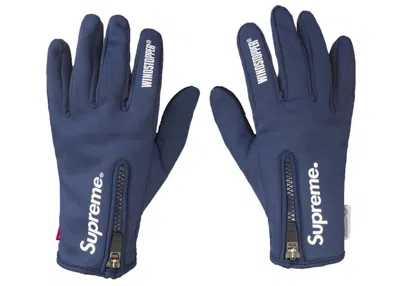 Pre-owned Supreme Windstopper Zip Gloves In Navy Blue