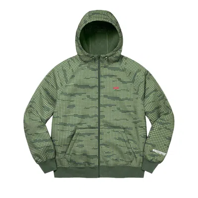 Pre-owned Supreme Windstopper Zip Up Hooded Sweatshirt 'olive Grid Camo' In Green
